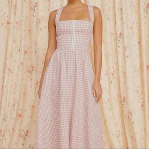 Reformation Tagliatelle Linen Dress Blush Check, Size 8